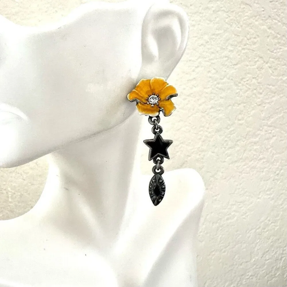 Yellow flower drop earrings